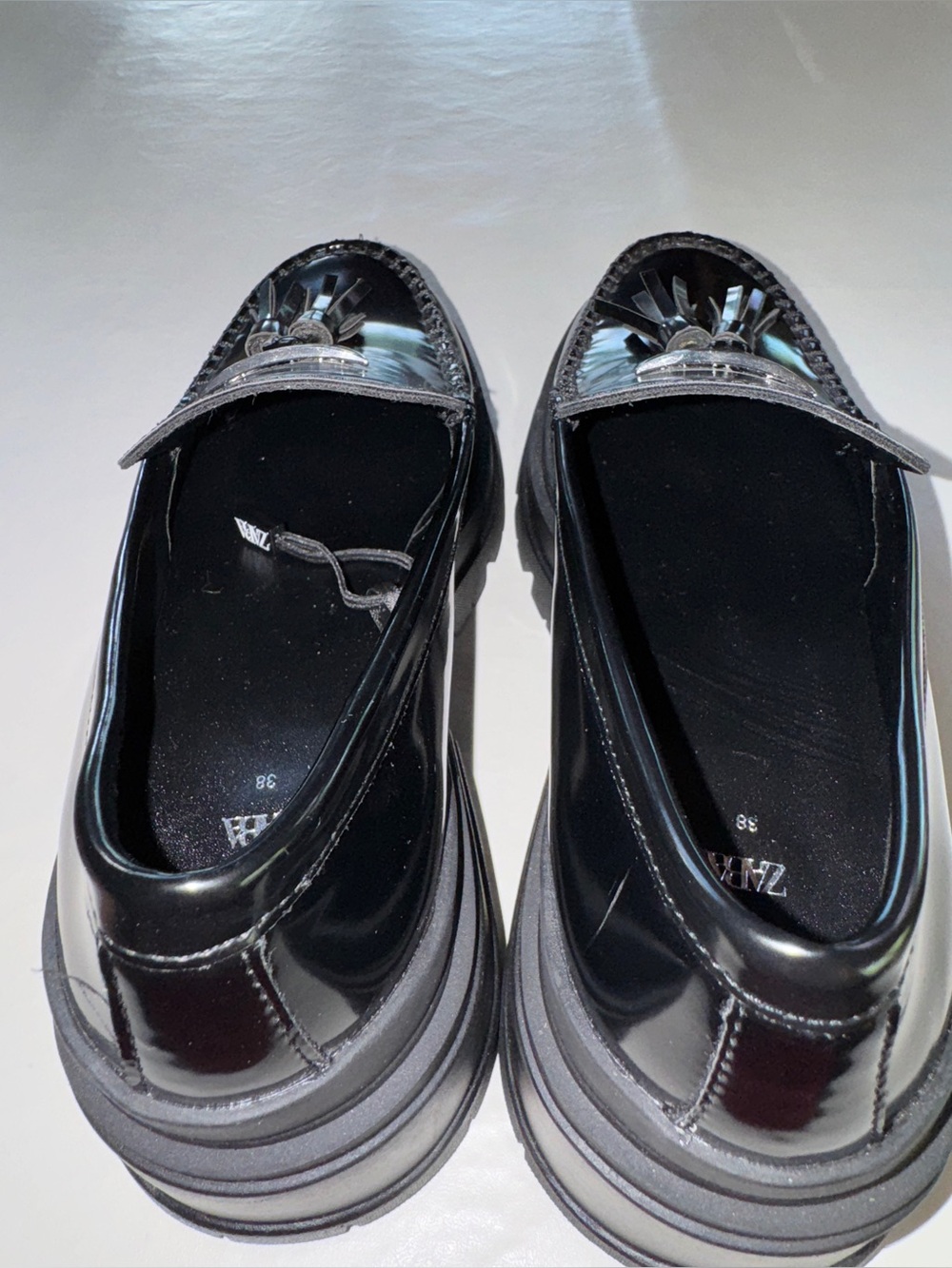 Zara Black Patent Leather Tassel Track Sole Chunky
Platform Loafers (38/7.5) - Picture 13 of 17